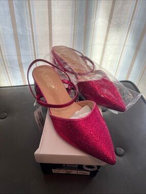 De Blossom Collection Hot Pink Glitter Pointed Slingback Flats